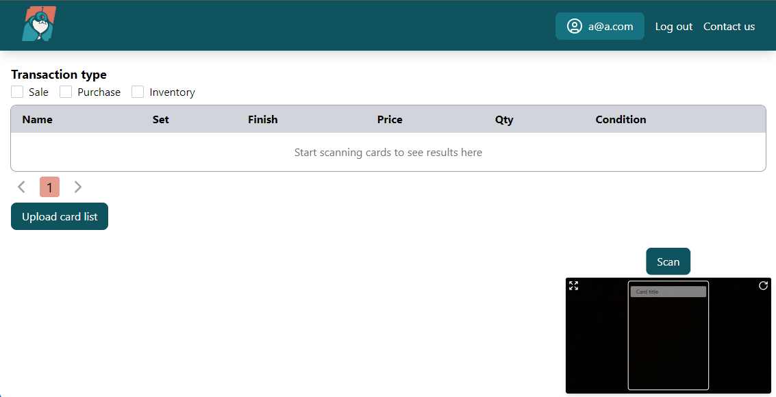 Main Inventory Scanning Screen